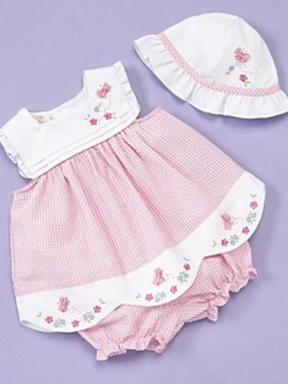 Little Bitty - Baby Girls' Pink & White Seersucker Dress Set